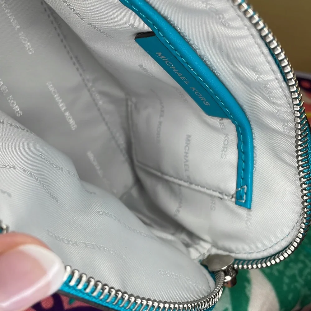 Michael Kors Turquoise Teal Floral Cosmetic Pouch